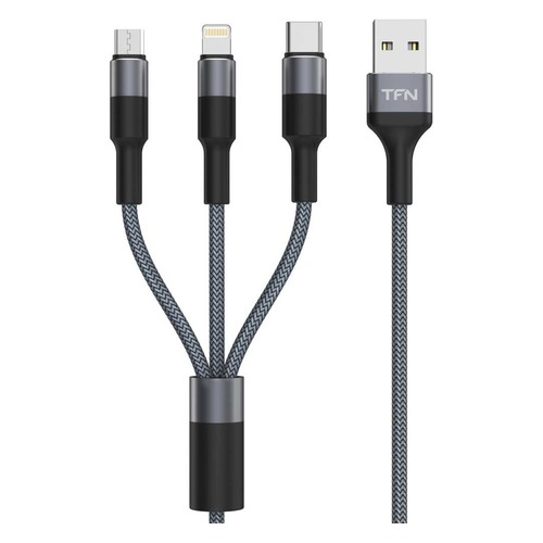 Кабель TFN 3 in 1, USB A (m), Lightning (m), micro USB B (m), USB Type-C (m), 1м, серебристый / серый [tfn-cfz3in1gr]