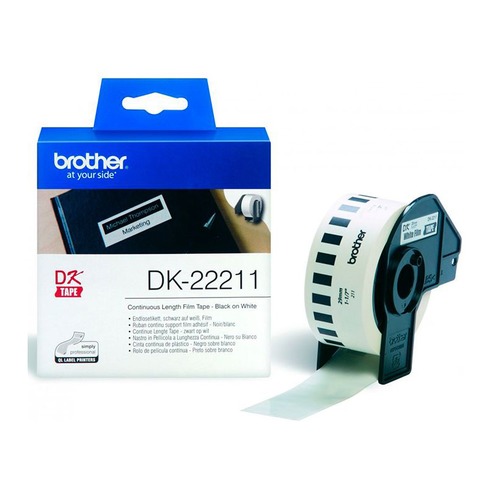 Картридж BROTHER DK22211, желтый / 29мм, черный шрифт, белый фон, 15.2м