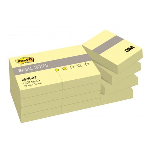 Блок самоклеящийся бумажный 3M Post-it Basic 653R-BY 7100033526 38x51мм 100лист. желтый (упак.:12шт)
