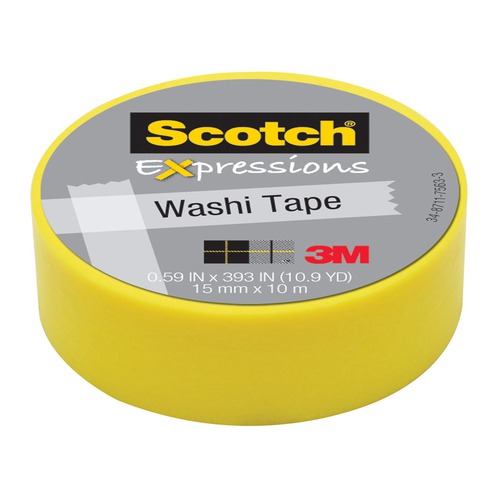 Клейкая лента декоративная 3M Scotch Wash 7100019519 желтая шир.15мм дл.10м 6 шт./кор.