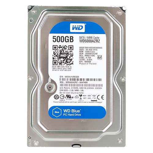 Жесткий диск WD Blue WD5000AZRZ, 500Гб, HDD, SATA III, 3.5"