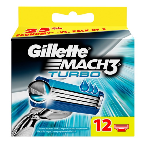 Сменные кассеты для бритья GILLETTE Mach3 Turbo, 12 шт. [80226393]