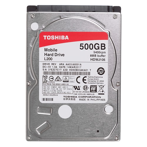 Жесткий диск TOSHIBA L200 HDWJ105UZSVA, 500Гб, HDD, SATA II, 2.5"