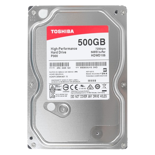 Жесткий диск TOSHIBA P300 HDWD105UZSVA, 500Гб, HDD, SATA III, 3.5"