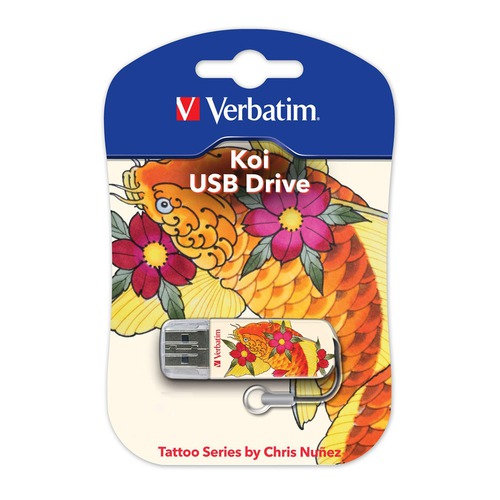 Флешка USB VERBATIM Store n Go Mini Tattoo Koi 16Гб, USB2.0, белый и рисунок [49886]