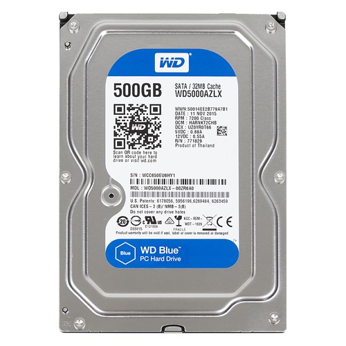 Жесткий диск WD Blue WD5000AZLX, 500Гб, HDD, SATA III, 3.5"