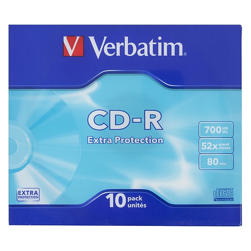 Оптический диск CD-R VERBATIM 700Мб 52x, 10шт., slim case [43415]
