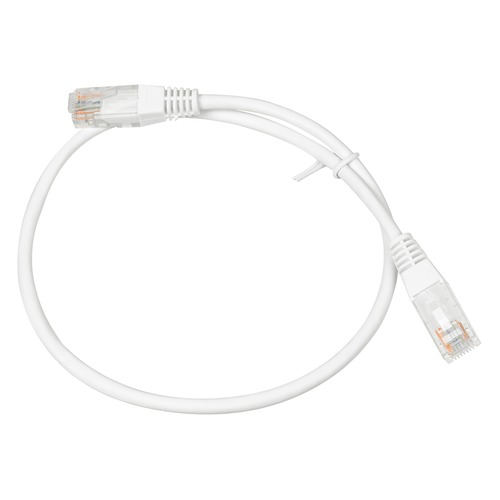 Кабель Патч-корд LANMASTER UTP, вилка RJ-45, вилка RJ-45, кат.5е, ПВХ, 0.5м, белый [twt-45-45-0.5-wh]