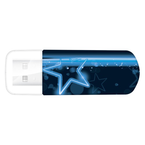 Флешка USB VERBATIM Mini Neon Edition 32Гб, USB2.0, синий и рисунок [49389]