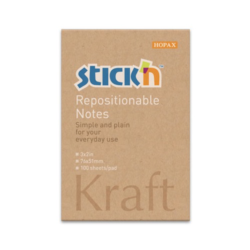 Блок самоклеящийся бумажный Stickn 21638 76x51мм 100лист. 62г/м2 Kraft Notes 12 шт./кор.