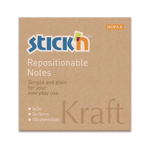 Блок самоклеящийся бумажный Stickn 21639 76x76мм 100лист. 62г/м2 Kraft Notes 12 шт./кор.