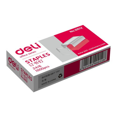 Скобы для степлера DELI E0012N, 24/6, картонная коробка 20 шт./кор.