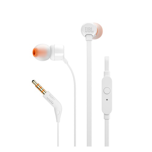 Наушники с микрофоном JBL T110 WHT, 3.5 мм, вкладыши, белый [jblt110wht]