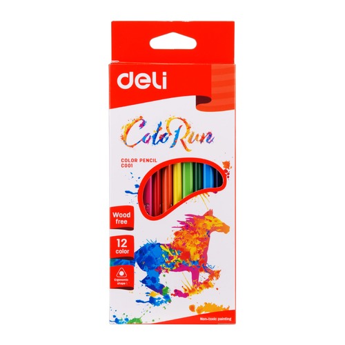 Карандаши цветные Deli ColoRun EC00100 трехгран. пластик 12цв. коробка/европод. 24 шт./кор.