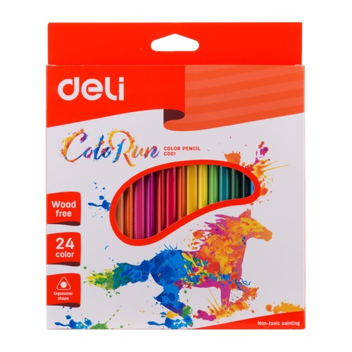 Карандаши цветные Deli ColoRun EC00120 трехгран. пластик 24цв. коробка/европод. 24 шт./кор.