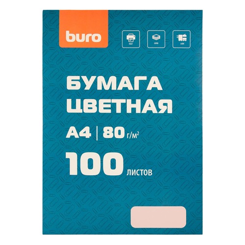 Бумага Buro BURO-100Р A4/80г/м2/100л./розовый пастель общего назначения(офисная) 20 шт./кор.