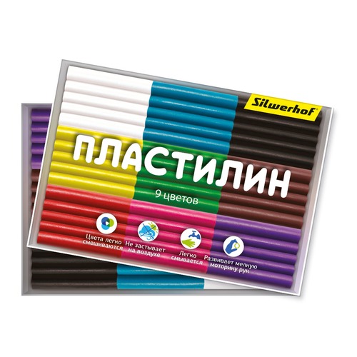 Пластилин Silwerhof 956145-09 Народная кол-ция 9цв. 90гр. картон.кор. 24 шт./кор.