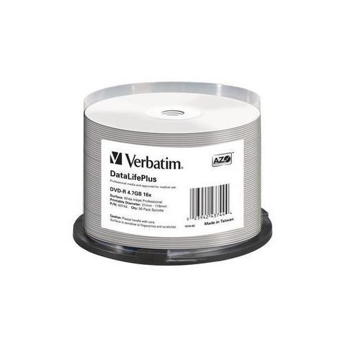 Оптический диск DVD-R VERBATIM 4.7Гб 16x, 50шт., 43744, cake box, printable