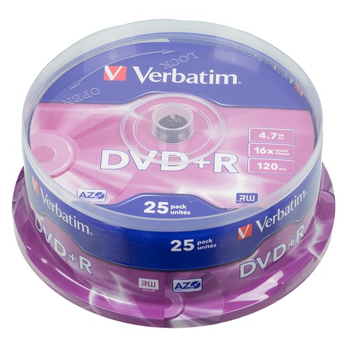 Оптический диск DVD+R VERBATIM 4.7Гб 16x, 25шт., cake box [43500]