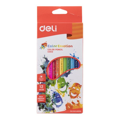 Карандаши цветные Deli Color Emotion EC00200 трехгран. липа 12цв. коробка/европод. 24 шт./кор.