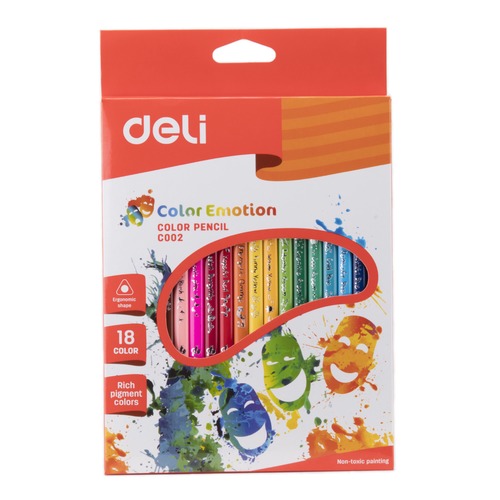 Карандаши цветные Deli Color Emotion EC00210 трехгран. липа 18цв. коробка/европод. 24 шт./кор.