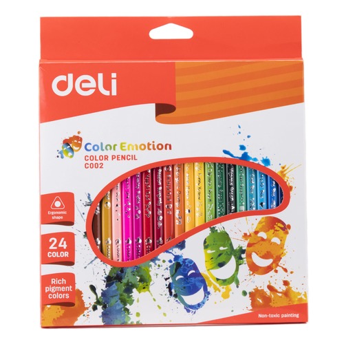 Карандаши цветные Deli Color Emotion EC00220 трехгран. липа 24цв. коробка/европод. 12 шт./кор.