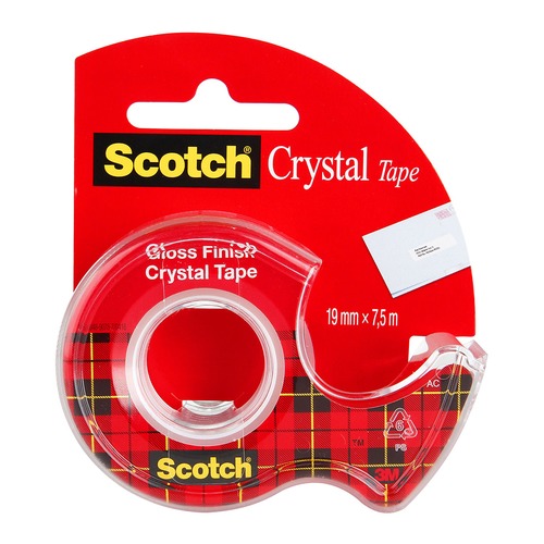 Клейкая лента канцелярская 3M Scotch Crystal 7100093859 прозрачная шир.19мм дл.7.5м на мини-диспенсе 12 шт./кор.