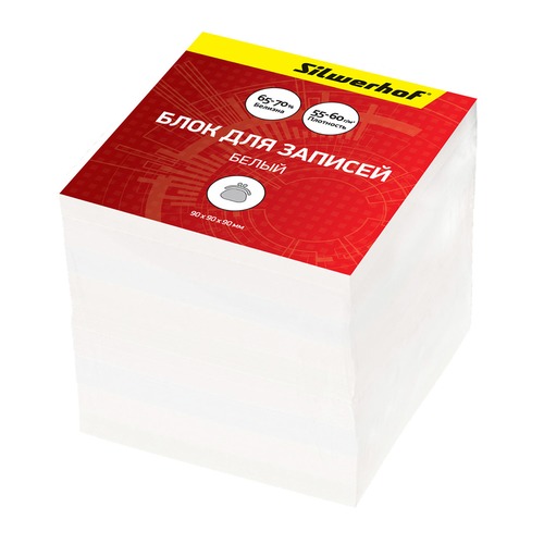 Блок для записей бумажный Silwerhof Эконом 701010 90х90х90мм 60г/м2 белый 12 шт./кор.
