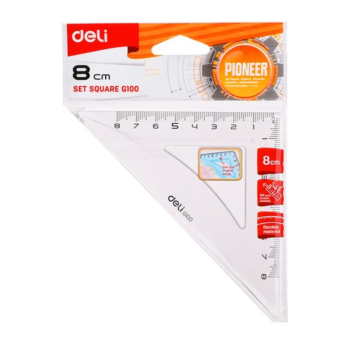 Треугольник Deli Pioneer EG10012 пластик дл.8см прозрачный градуировка УФ чернила европодвес 30 шт./кор.