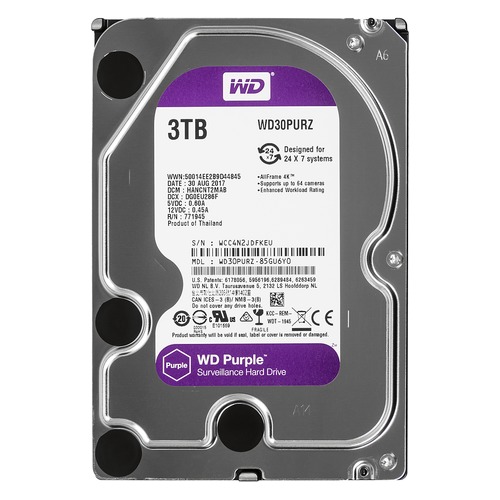 Жесткий диск WD Purple WD30PURZ, 3Тб, HDD, SATA III, 3.5"