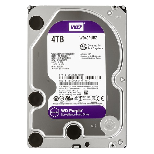 Жесткий диск WD Purple WD40PURZ, 4Тб, HDD, SATA III, 3.5"