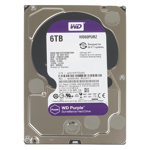 Жесткий диск WD Purple WD60PURZ, 6Тб, HDD, SATA III, 3.5"