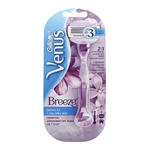 Бритва GILLETTE VENUS Breeze, с 2 сменными кассетами (cо встроенными полосками с гелем для бритья) [81568973]