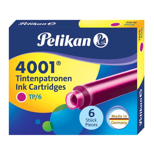 Картридж Pelikan INK 4001 TP/6 (PL321075) розовые чернила для ручек перьевых (6шт)