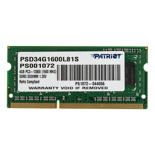 Модуль памяти PATRIOT PSD34G1600L81S DDR3L - 4Гб 1600, SO-DIMM, Ret