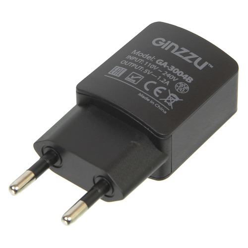 Сетевое зарядное устройство GINZZU GA-3004B, USB, microUSB, 1.2A, черный