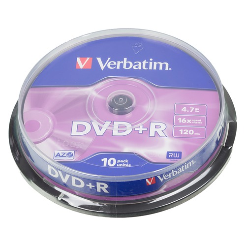 Оптический диск DVD+R VERBATIM 4.7Гб 16x, 10шт., cake box [43498]