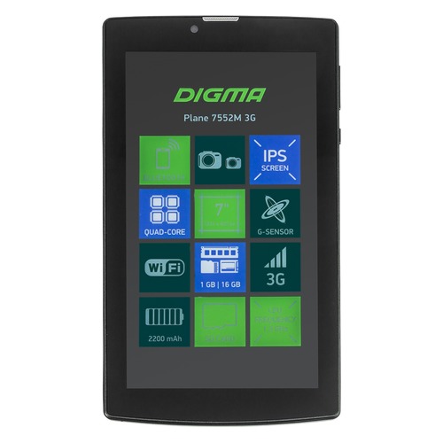 Планшет DIGMA Plane 7552M 3G, 1GB, 16GB, 3G, Android 7.0 черный [ps7165mg]