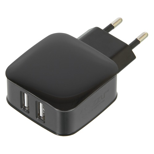 Сетевое зарядное устройство GINZZU GA-3010UB, 2xUSB, microUSB, 2.1A, черный