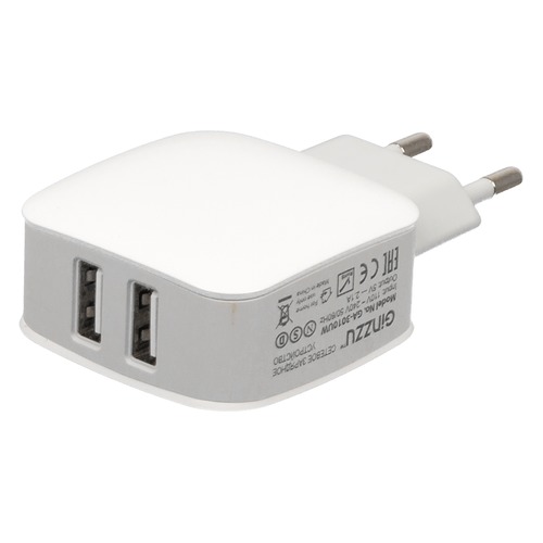 Сетевое зарядное устройство GINZZU GA-3010UW, 2xUSB, 8-pin Lightning (Apple), 2.1A, белый