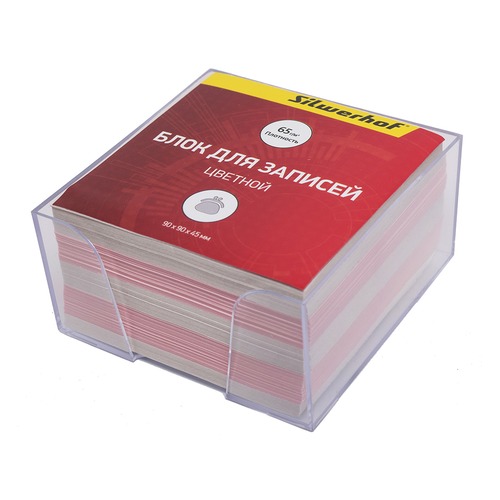 Блок для записей бумажный Silwerhof ЭКОНОМ 701015 90х90х45мм ассорти пластиковый бокс 24 шт./кор.