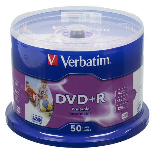 Оптический диск DVD+R VERBATIM 4.7Гб 16x, 50шт., cake box, printable [43512]