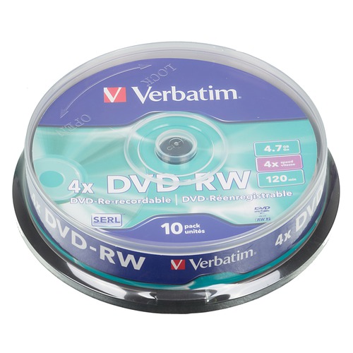 Оптический диск DVD-RW VERBATIM 4.7Гб 4x, 10шт., cake box [43552]