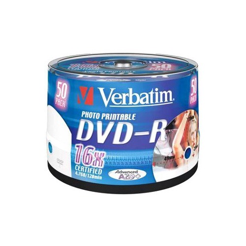 Оптический диск DVD-R VERBATIM 4.7Гб 16x, 50шт., cake box, printable [43533]