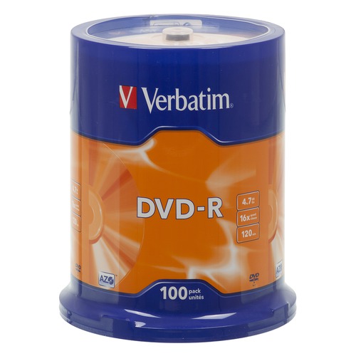 Оптический диск DVD-R VERBATIM 4.7Гб 16x, 100шт., cake box [43549]