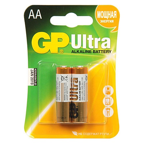 AA Батарейка GP Ultra Alkaline 15AU LR6, 2 шт.