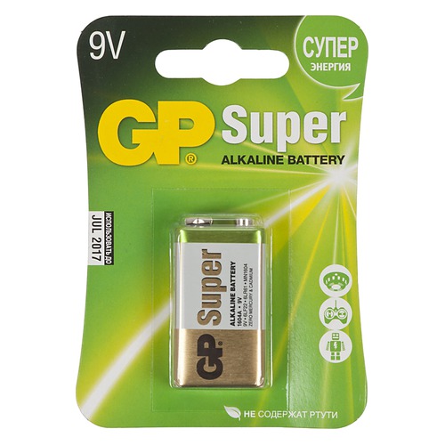 9V Батарейка GP Super Alkaline 1604A 6LR61, 1 шт. 550мAч