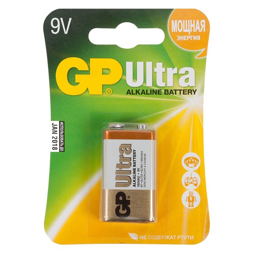 9V Батарейка GP Ultra Alkaline 1604AU 6LR61, 1 шт.