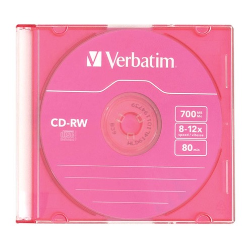 Оптический диск CD-RW VERBATIM 700Мб 12x, 1шт., 43167, slim case, разноцветные