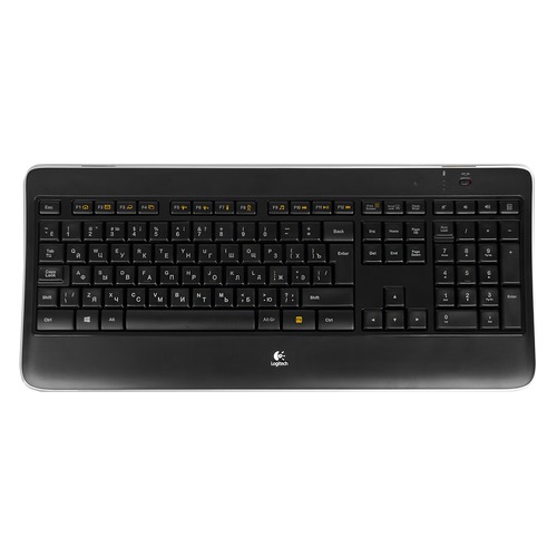 Клавиатура LOGITECH Illuminated Keyboard K800, USB, Радиоканал, c подставкой для запястий, черный [920-002395]